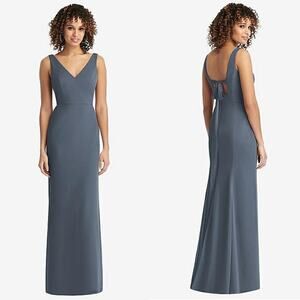 SOCIAL BRIDESMAIDS SLEEVELESS TIE BACK CHIFFON TRUMPET GOWN‎ 8194 Silverstone 0